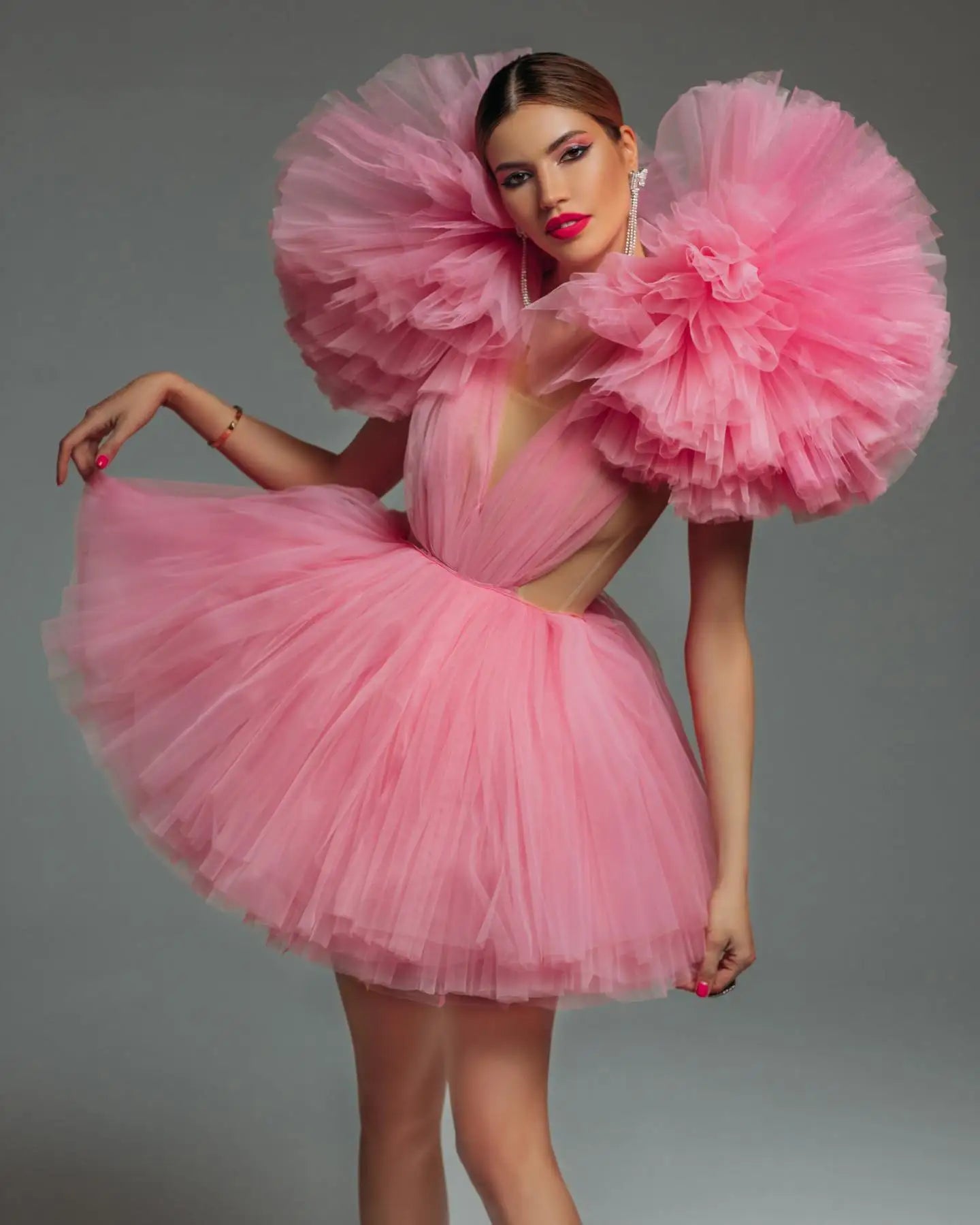 Pink Tulle Ruffled ALine Party Dress