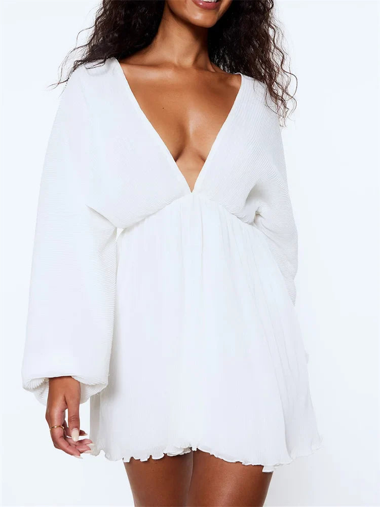 Autumn Long Sleeve Deep Vneck Party Mini Dresses