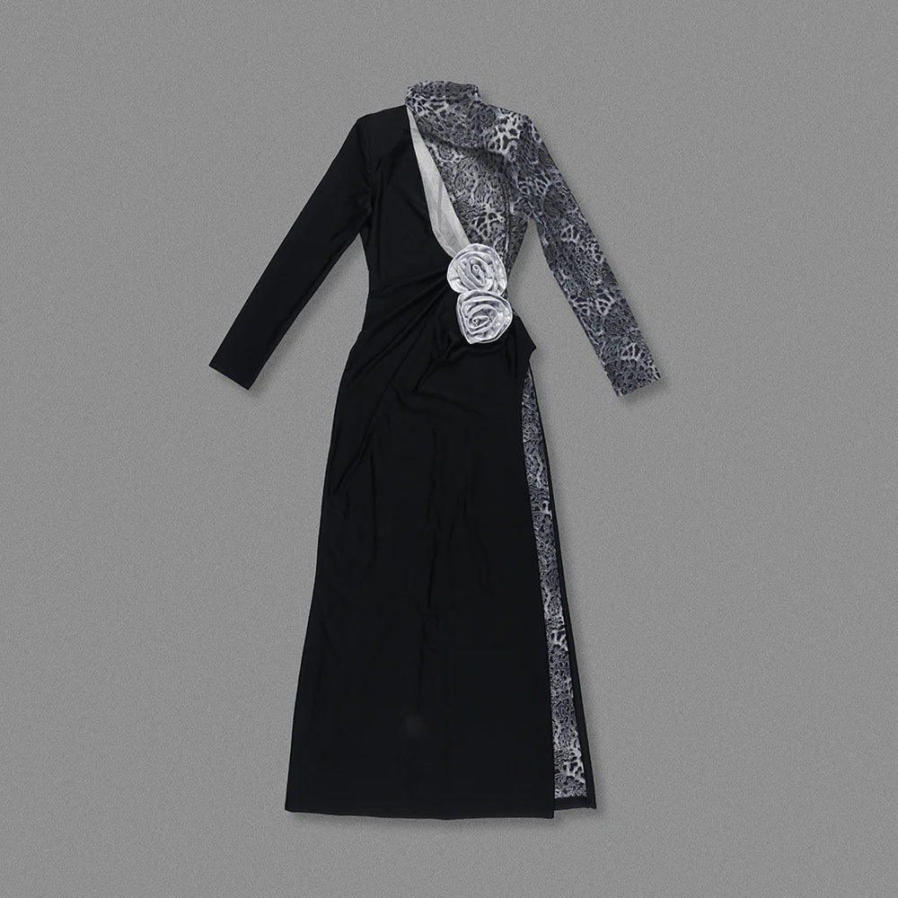 Women Long Sleeve Shinning Sequins Florals Bodycon Long Dress Keyhole Celebrate Evening Party Prom Outfit