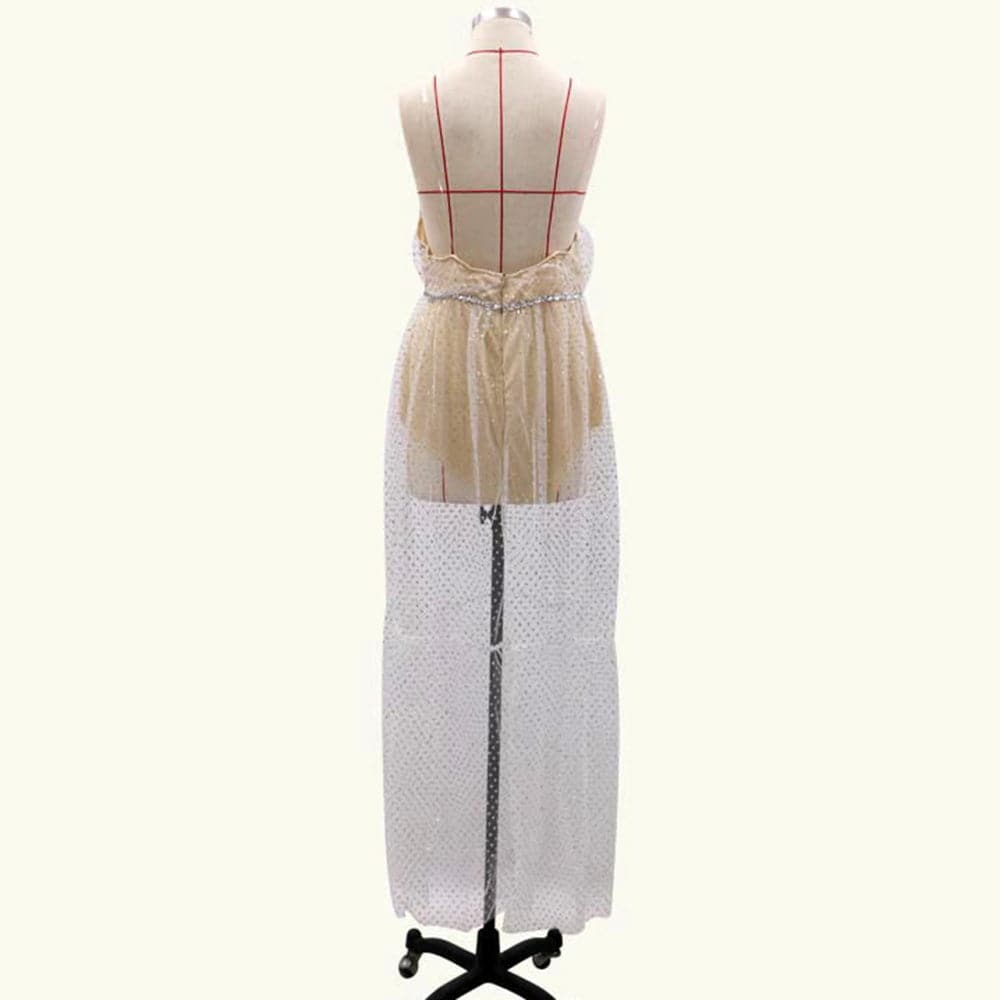 Mesh Illusion Print Long Dress