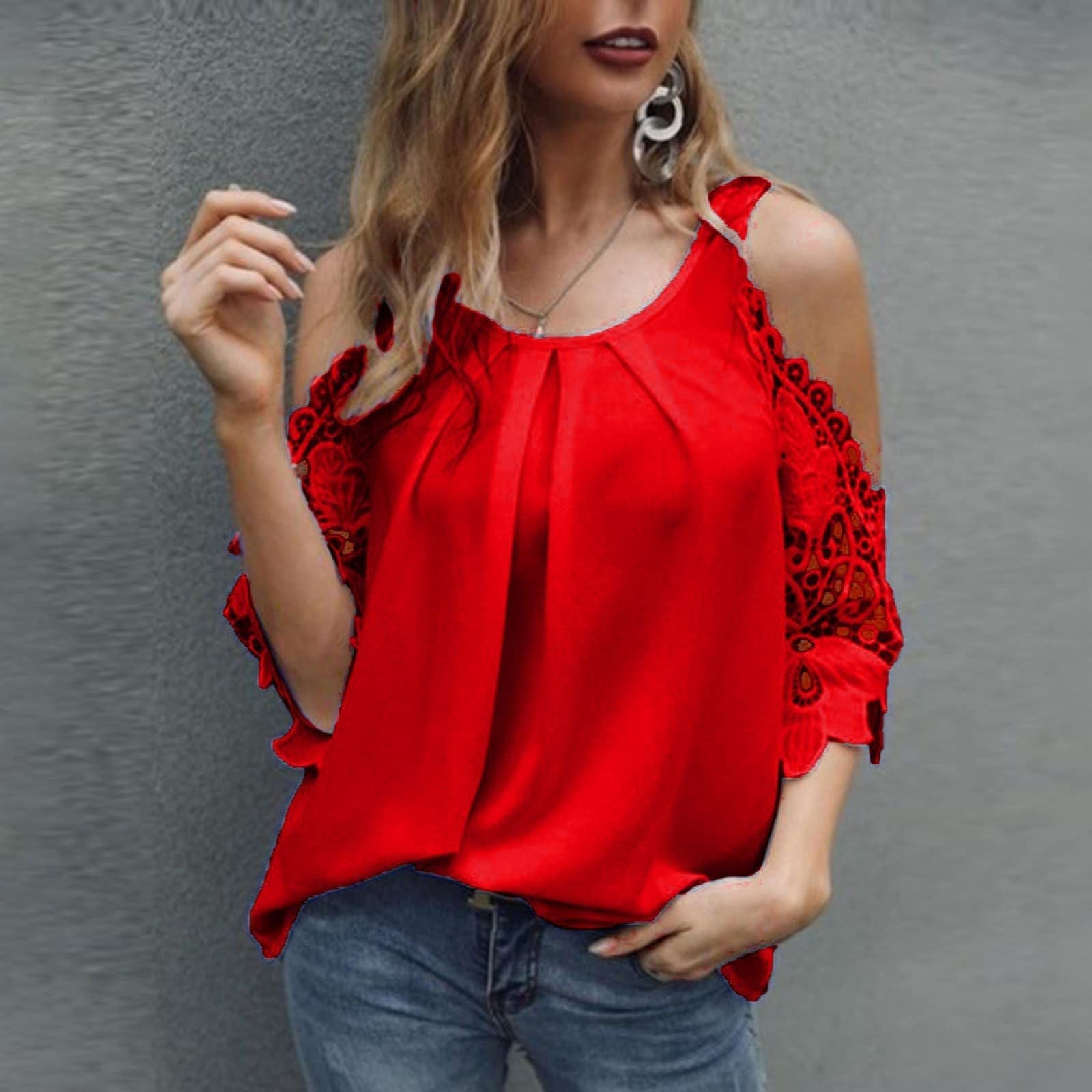 Off Shoulder Lace Blouse Women Summer Tops White Black Blouses ONeck Solid Loose 5XL Clothes