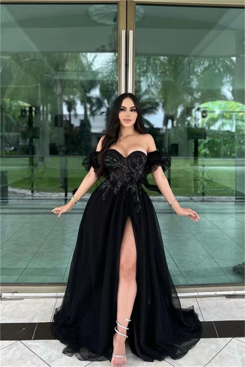 Black Tulle Sweetheart Aline Party Dress