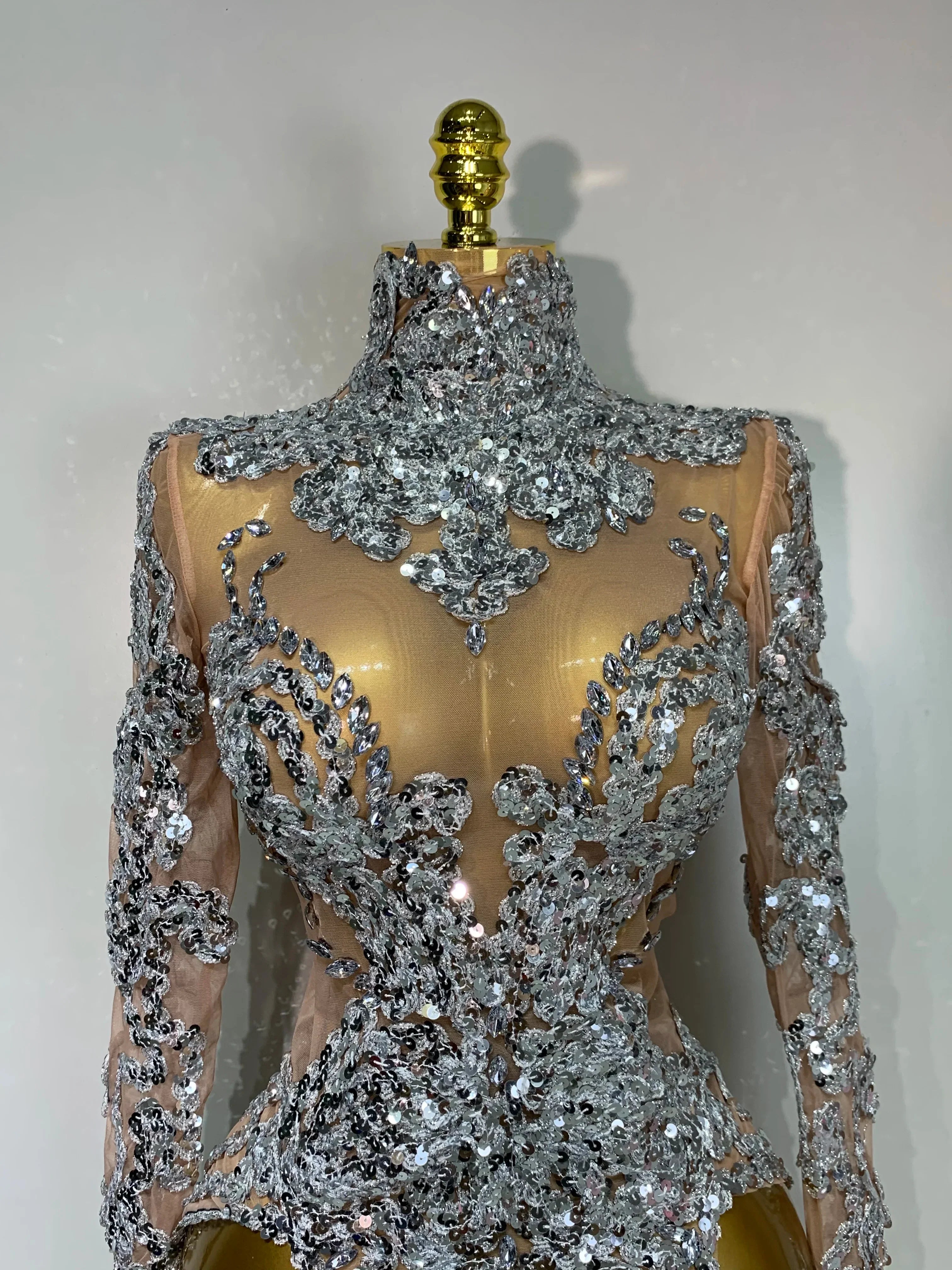 Sparkly Silver Gold Sequins Short Dress Sexy High Slit Women Nightclub Evening Party Dress Birthday Singer Stage Show Outfit