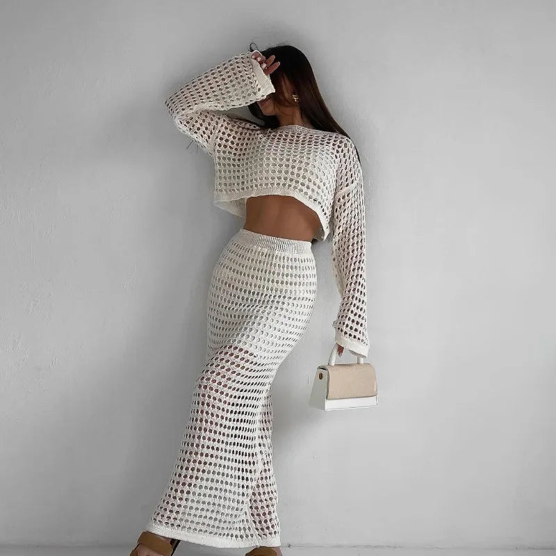 Summer Thin Knit Mesh Hollowout Skirt