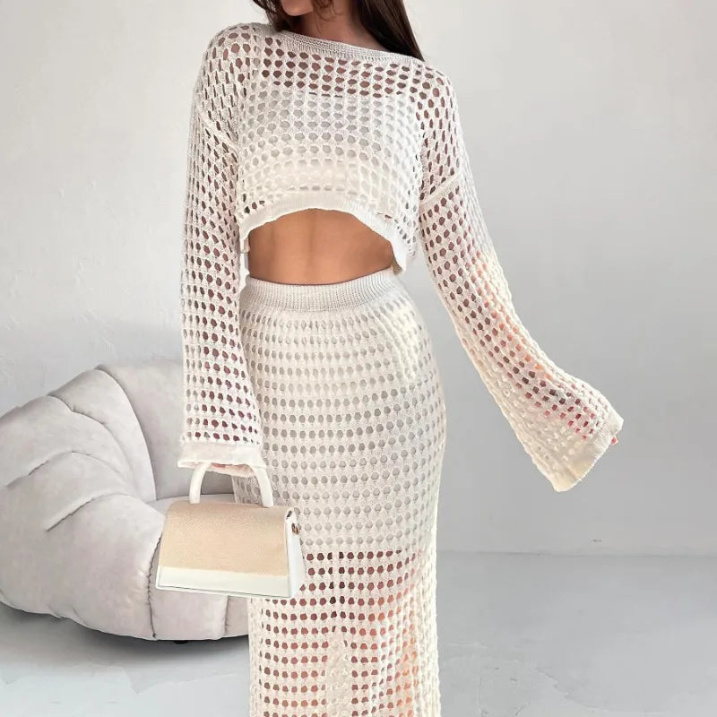 Summer Thin Knit Mesh Hollowout Skirt