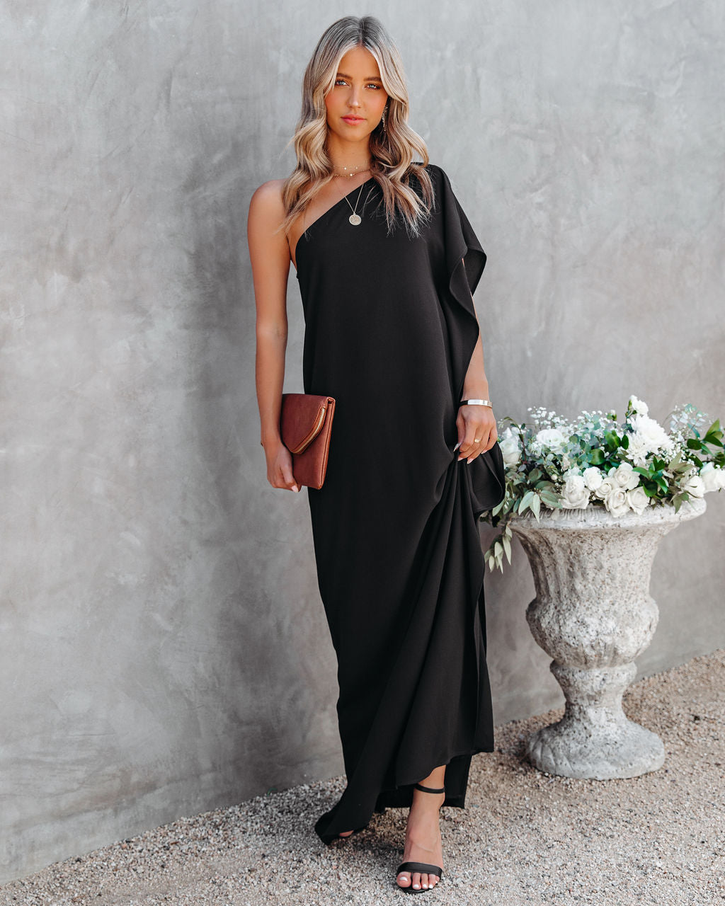 Strike A Pose One Shoulder Statement Maxi Dress Black