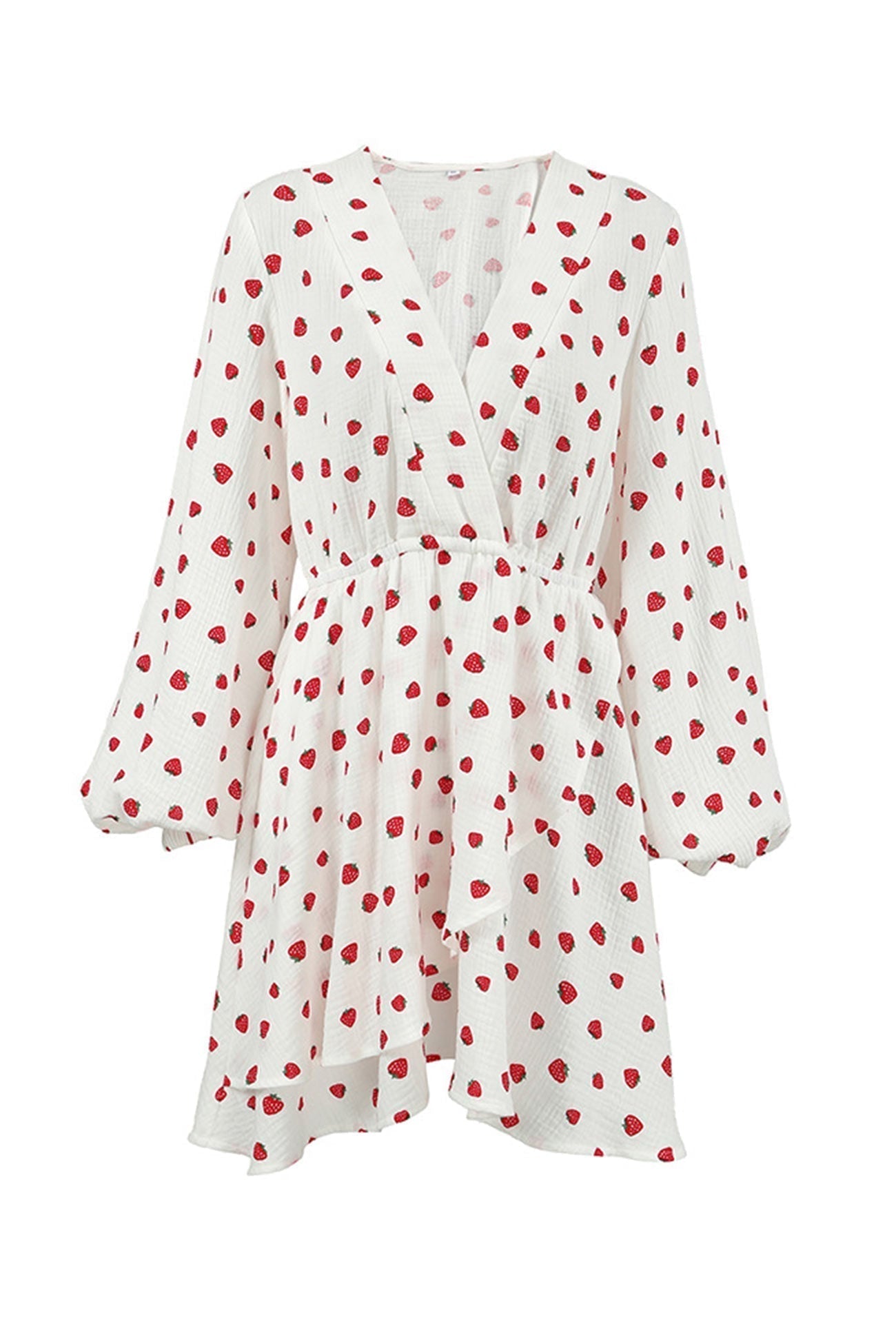 Strawberry Print Puff Sleeve Cotton Dress