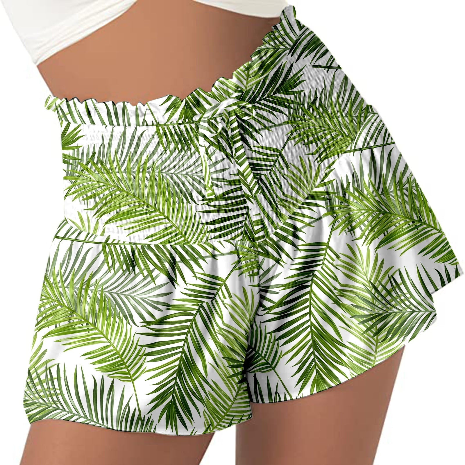 Women High Waist Loose Shorts Sports Drawstrings Floral Print Beach Shorts