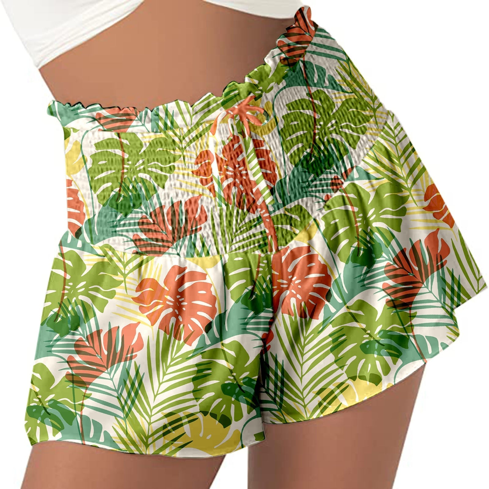 Women High Waist Loose Shorts Sports Drawstrings Floral Print Beach Shorts