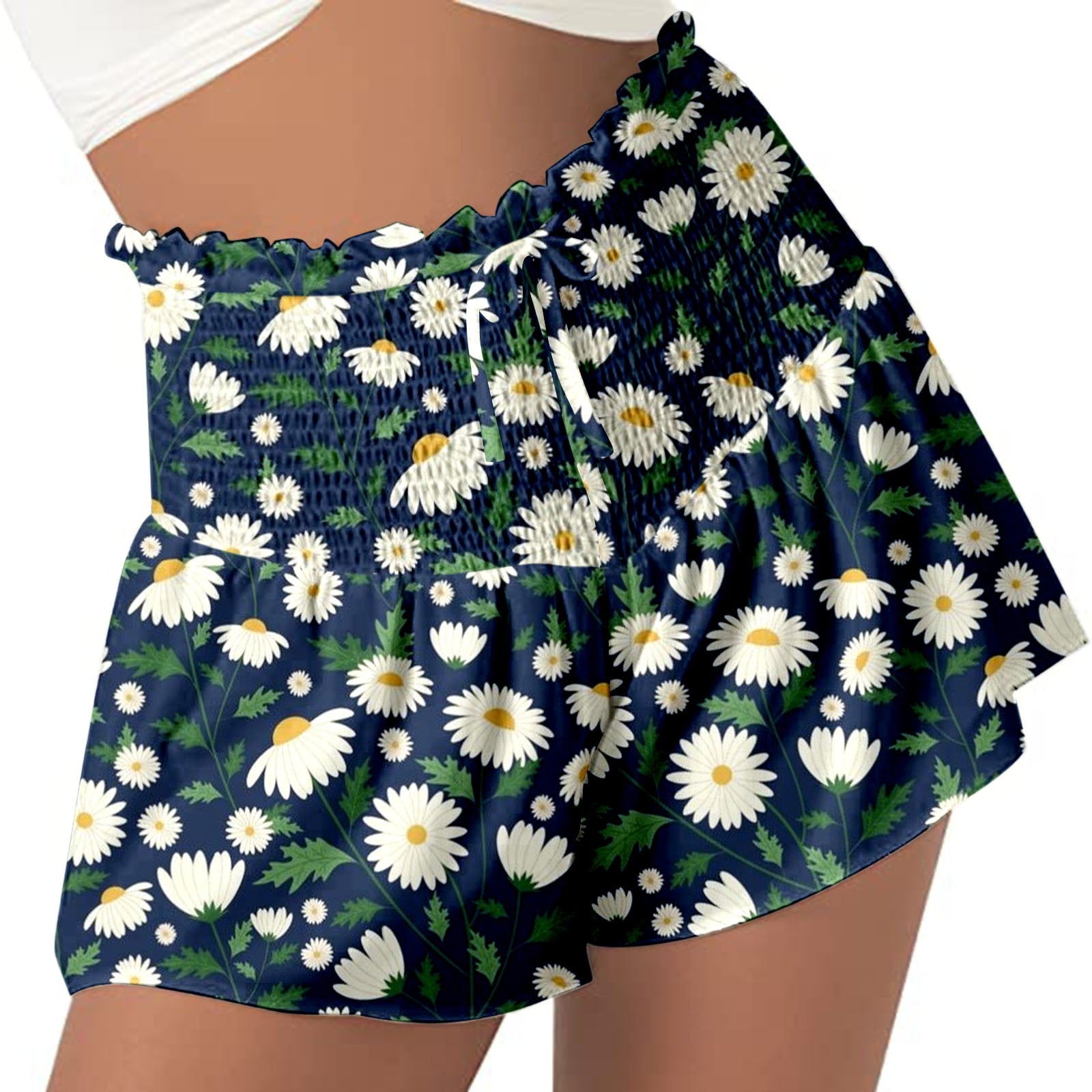 Women High Waist Loose Shorts Sports Drawstrings Floral Print Beach Shorts