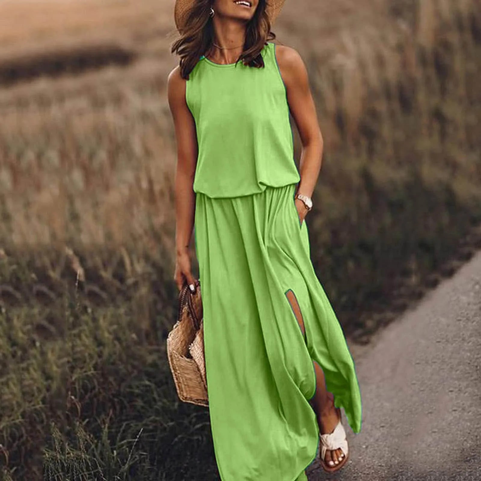 Elegant Solid Color Boho Wedding Long Boho Dress