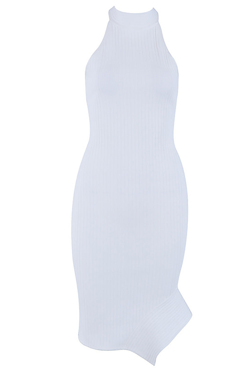 White Halter Open Back Short Bandage Dress