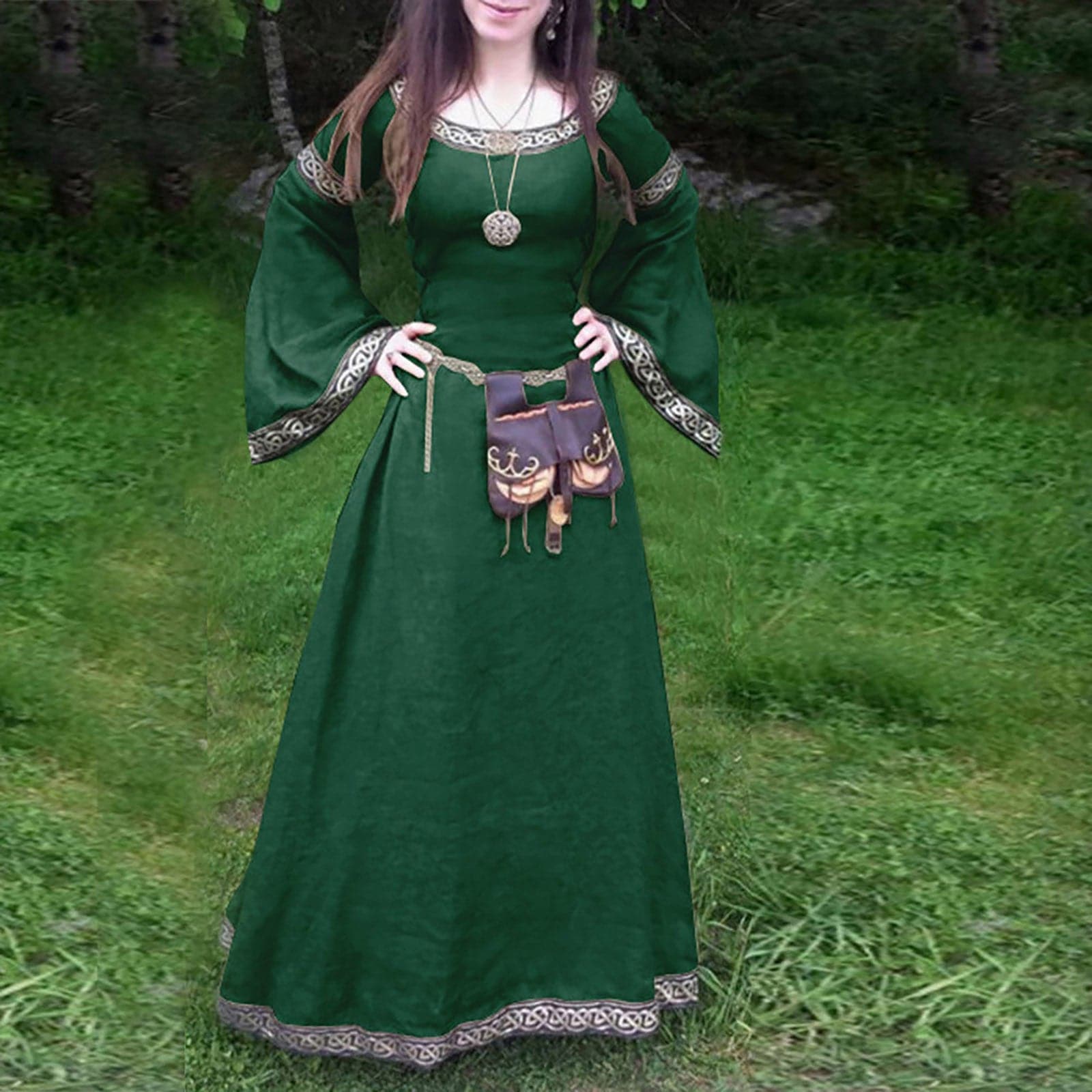 Women Medie Dress Renaiss Fit Irregular Long Sleeve Cosplay Maxi Dress