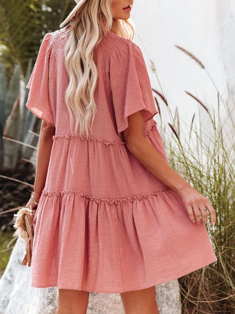 Women Summer Short Sleeve Solid Loose Dress