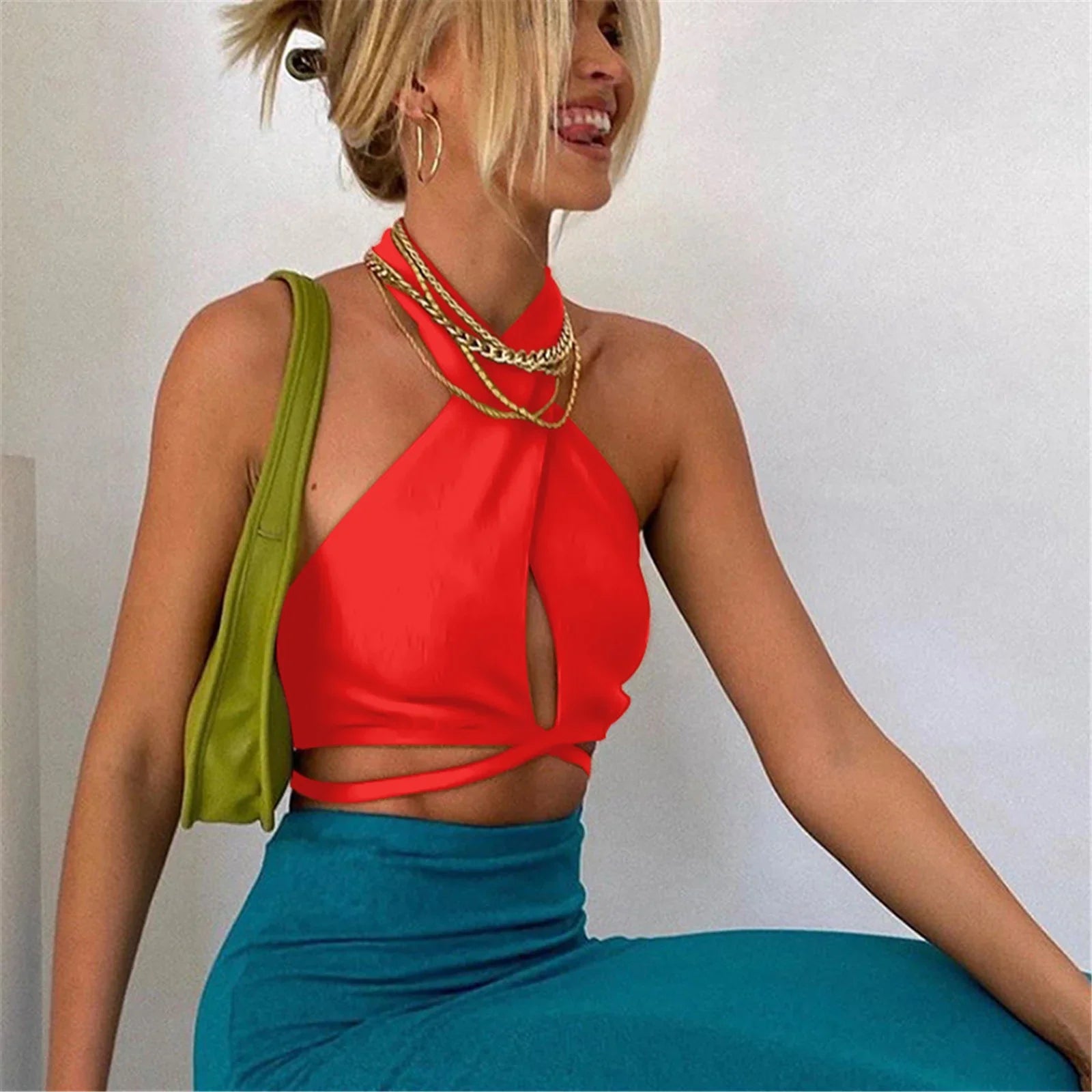 2024 Cross Halter Neck Hollow Out Camisole