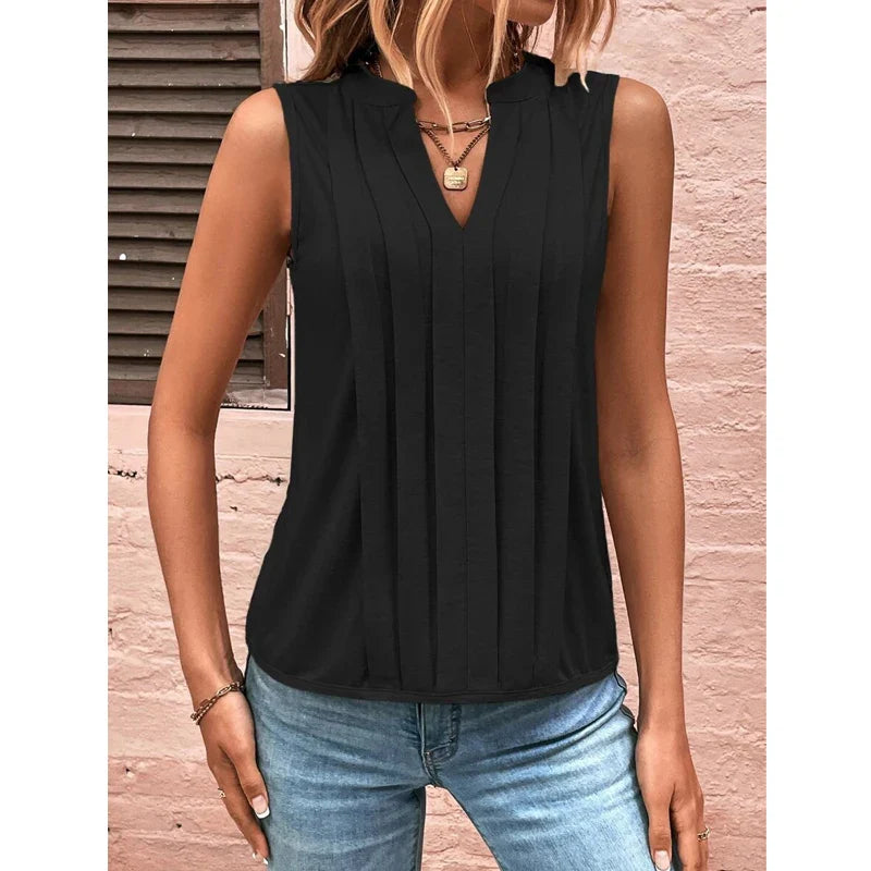 2024 Elegant Ruffled Sleeveless VNeck Tank Top