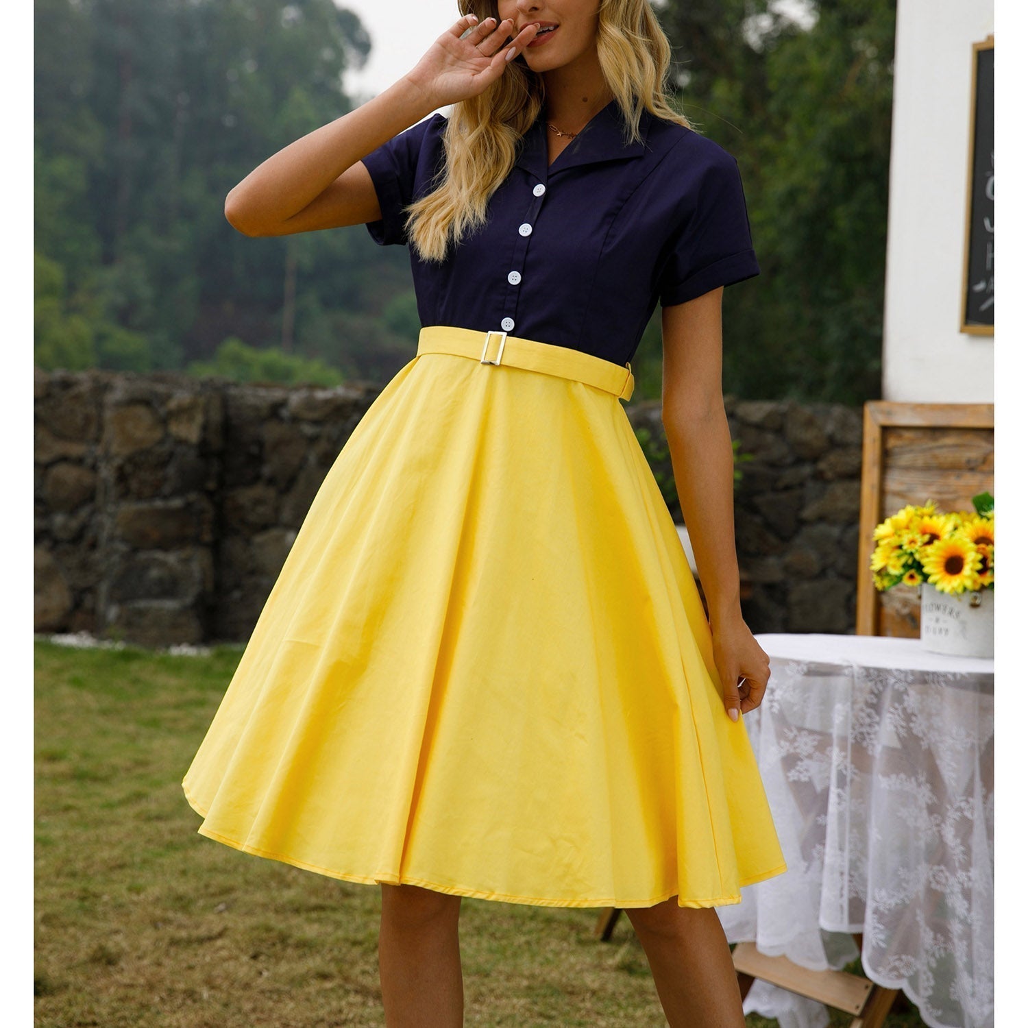 Womens 1950s Retro Rockabilly Princess Cosplay Dress short sleeve 50's 60's Party Costume Gown(S 2XL)