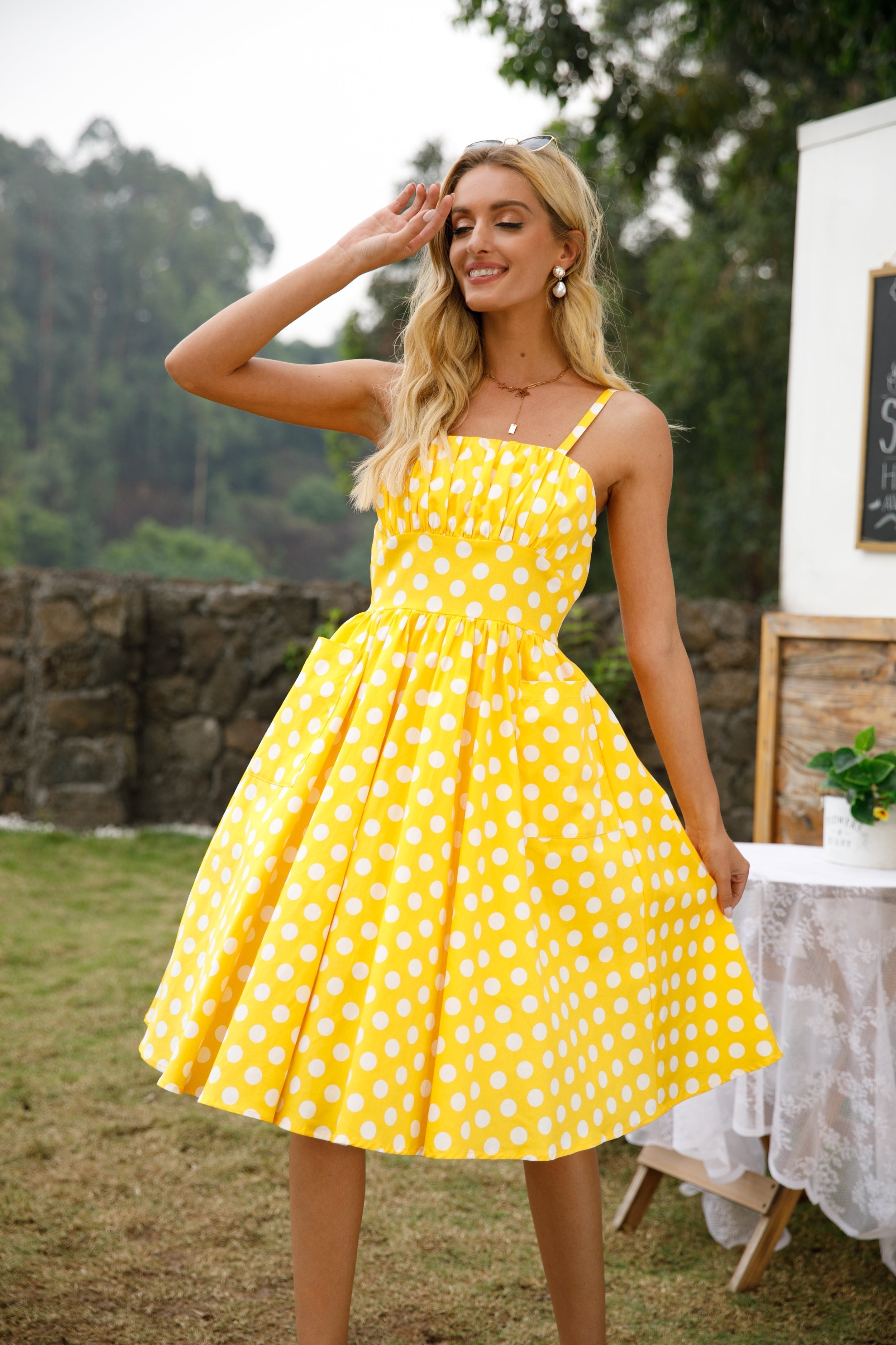 Womens 1950s Retro Rockabilly Princess Cosplay Dress with pockets polka dot apron 50's 60's Party Costume Gown(S 2XL)