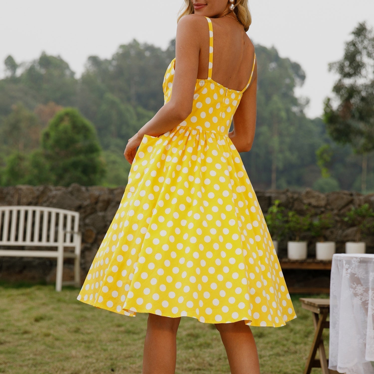 Womens 1950s Retro Rockabilly Princess Cosplay Dress with pockets polka dot apron 50's 60's Party Costume Gown(S 2XL)