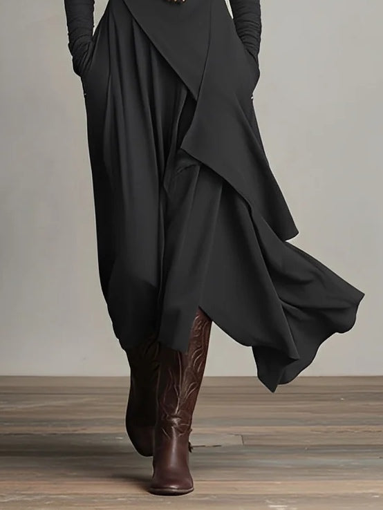 Purple High neck Asymmetrical Pleated Maxi Dress