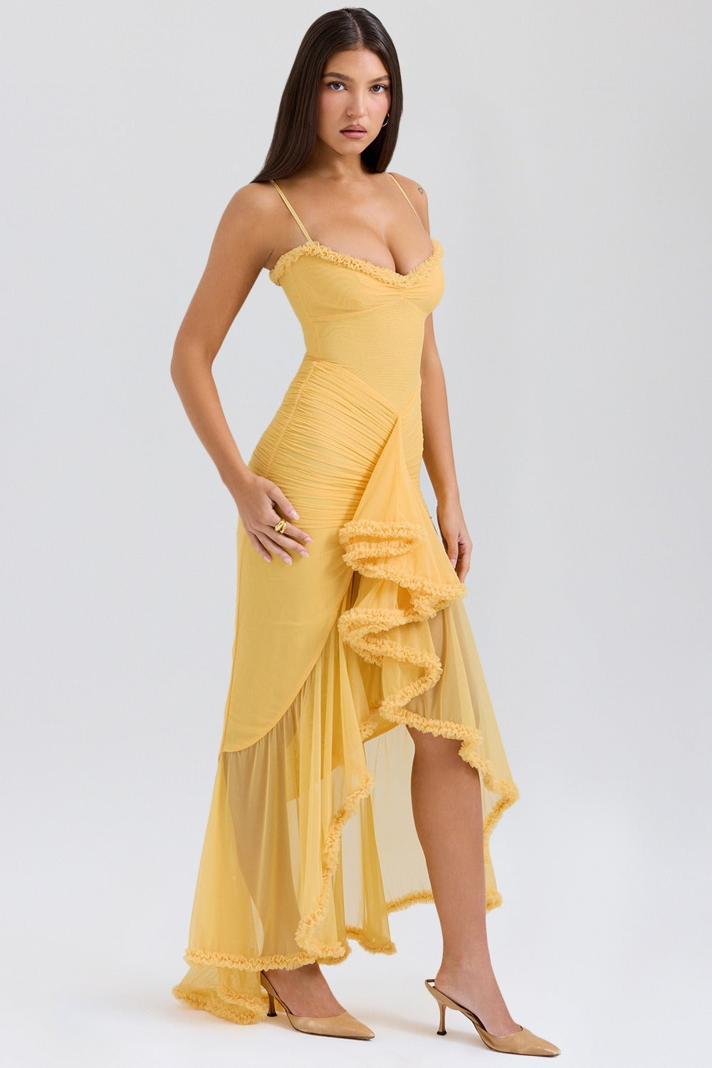 Stretch Mesh V Neck Cami Midi Dress