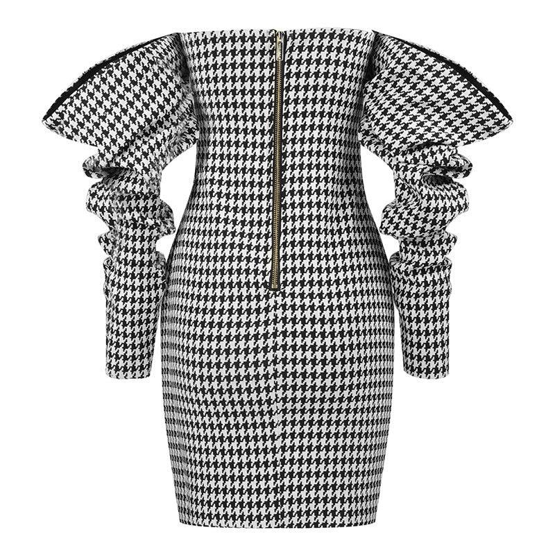 Andi Allover Houndstooth Off Shoulder Dress