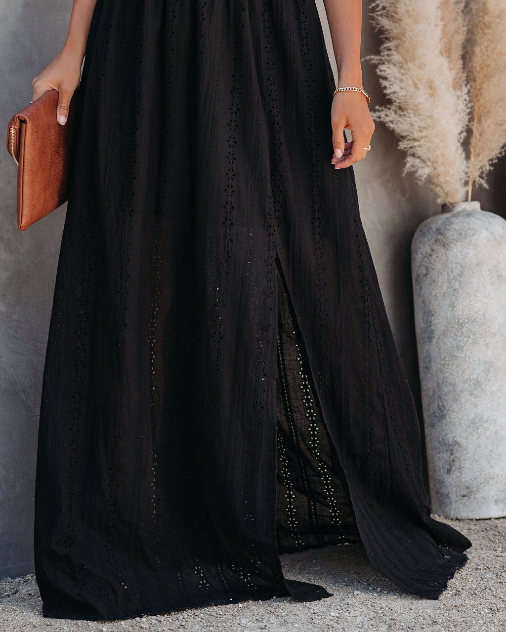 Archer Pocketed Lace Eyelet Maxi Dress Black