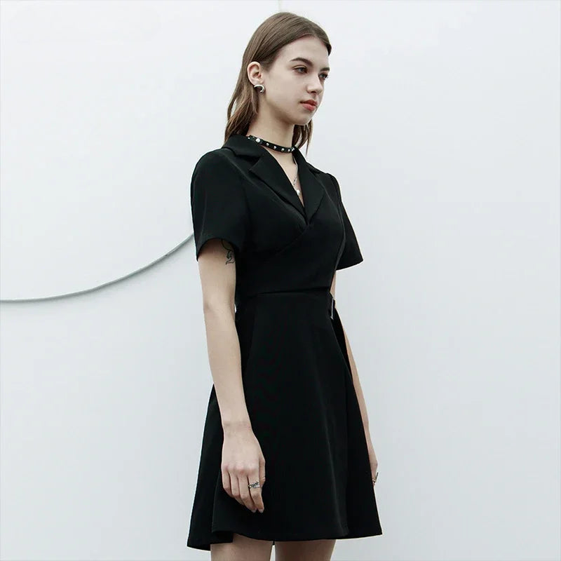 Exquisite Black Fashion Wide V neck A Hem Dress