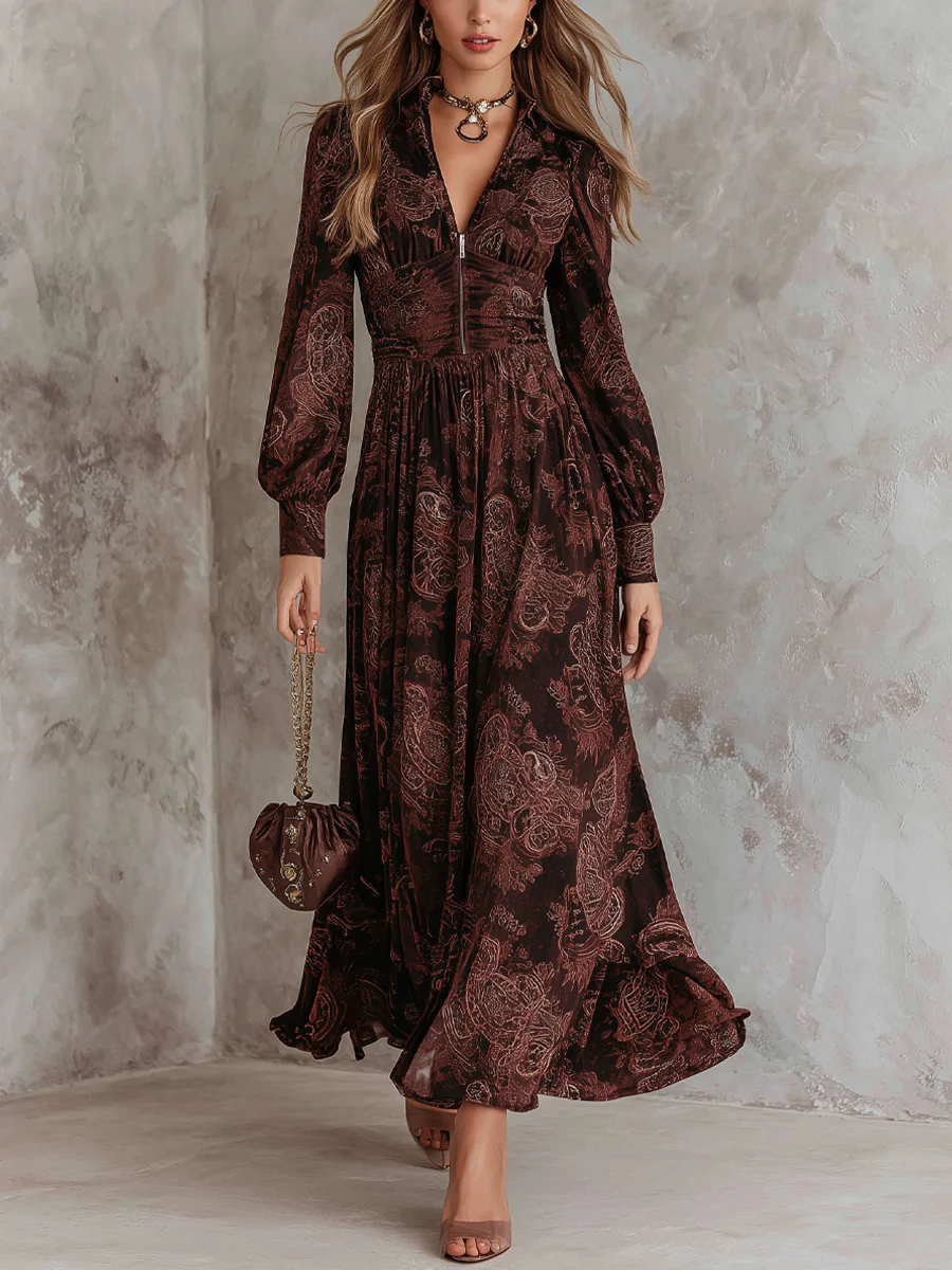 Marlene | Paisley Zip Neck Midi Dress
