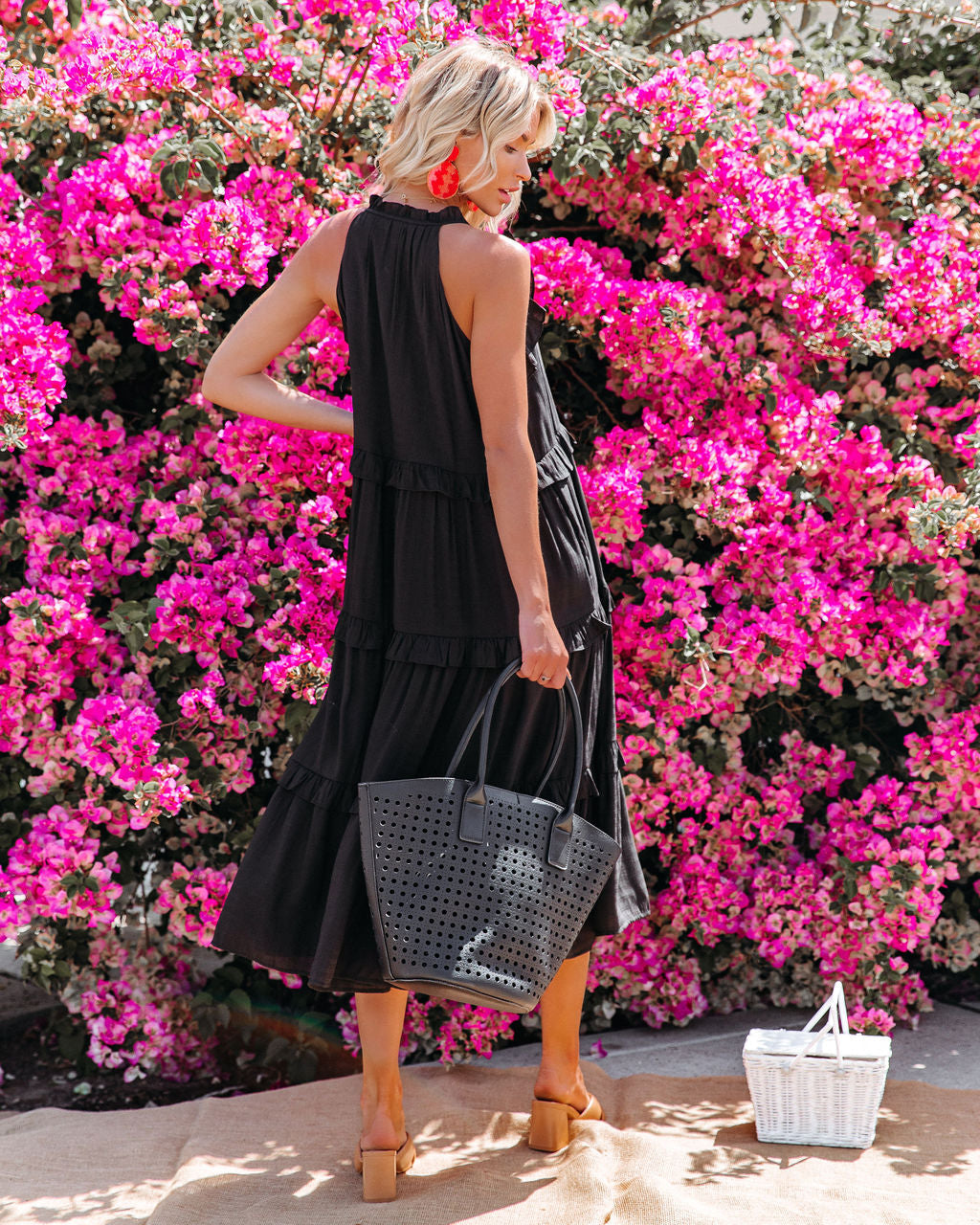 Ballard Cotton Blend Pocketed Tiered Midi Dress Black