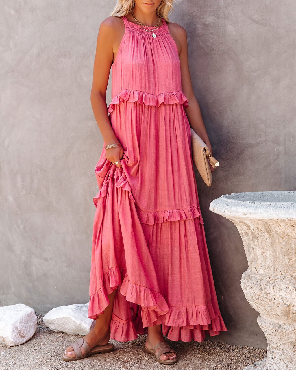 Brave Soul Pocketed Halter Maxi Dress Rosewood