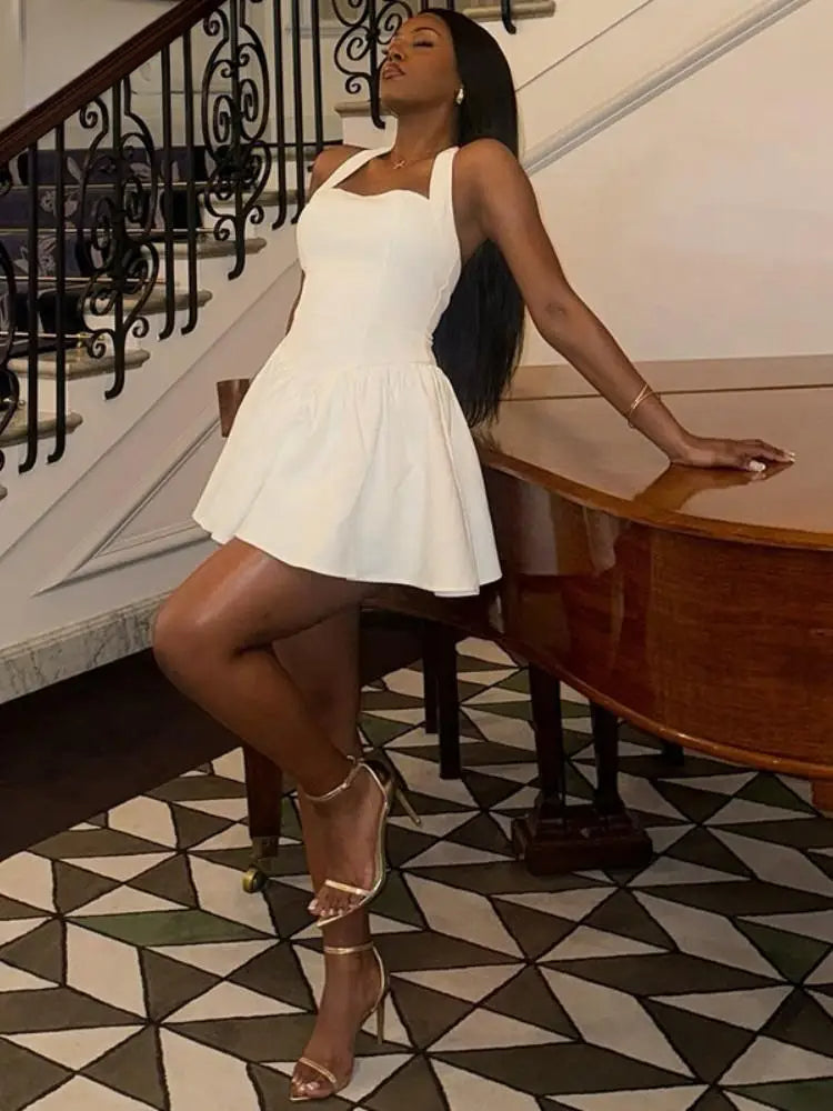 Solid Halter Backless ALine Party Dress