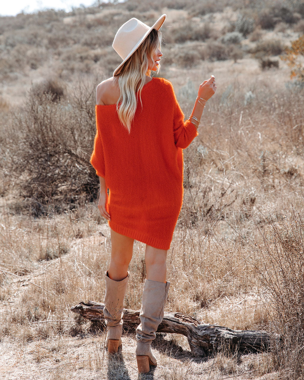 Cecelia Asymmetrical Knit Sweater Dress Red Orange FINAL