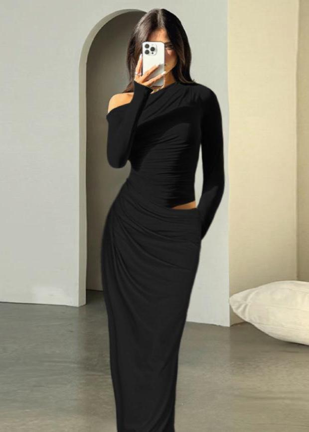Elegant Asymmetrical Off Shoulder Pleated Dress