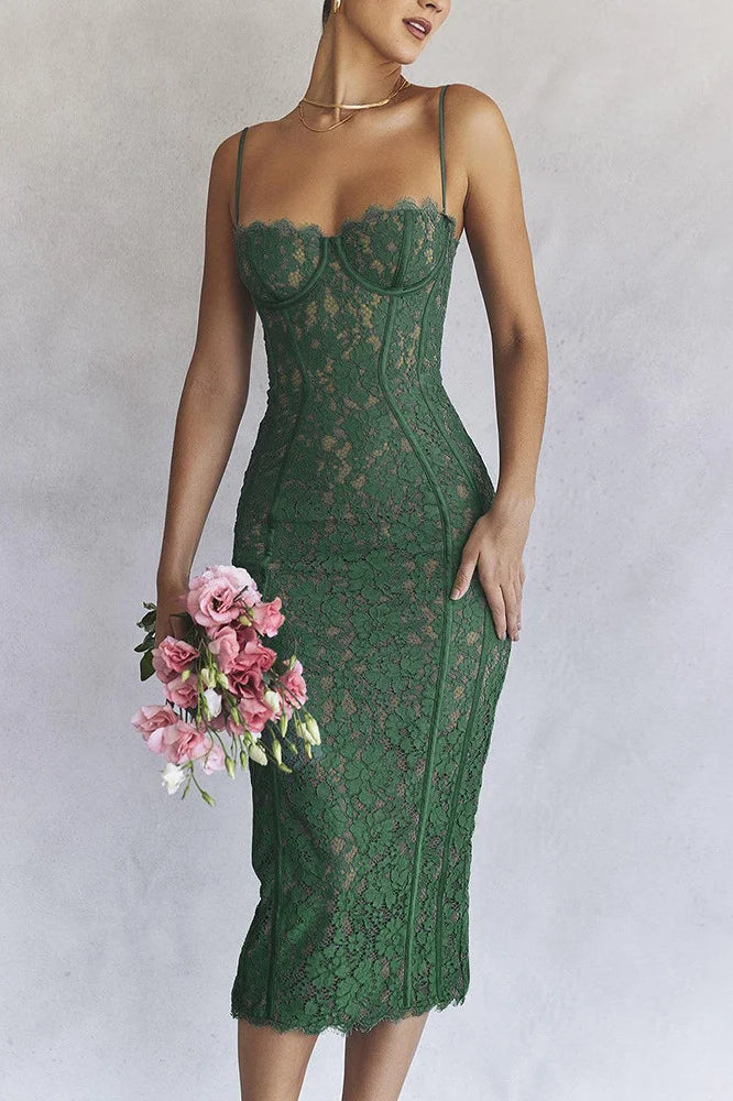 Lace Spaghetti Strap Midi Dress