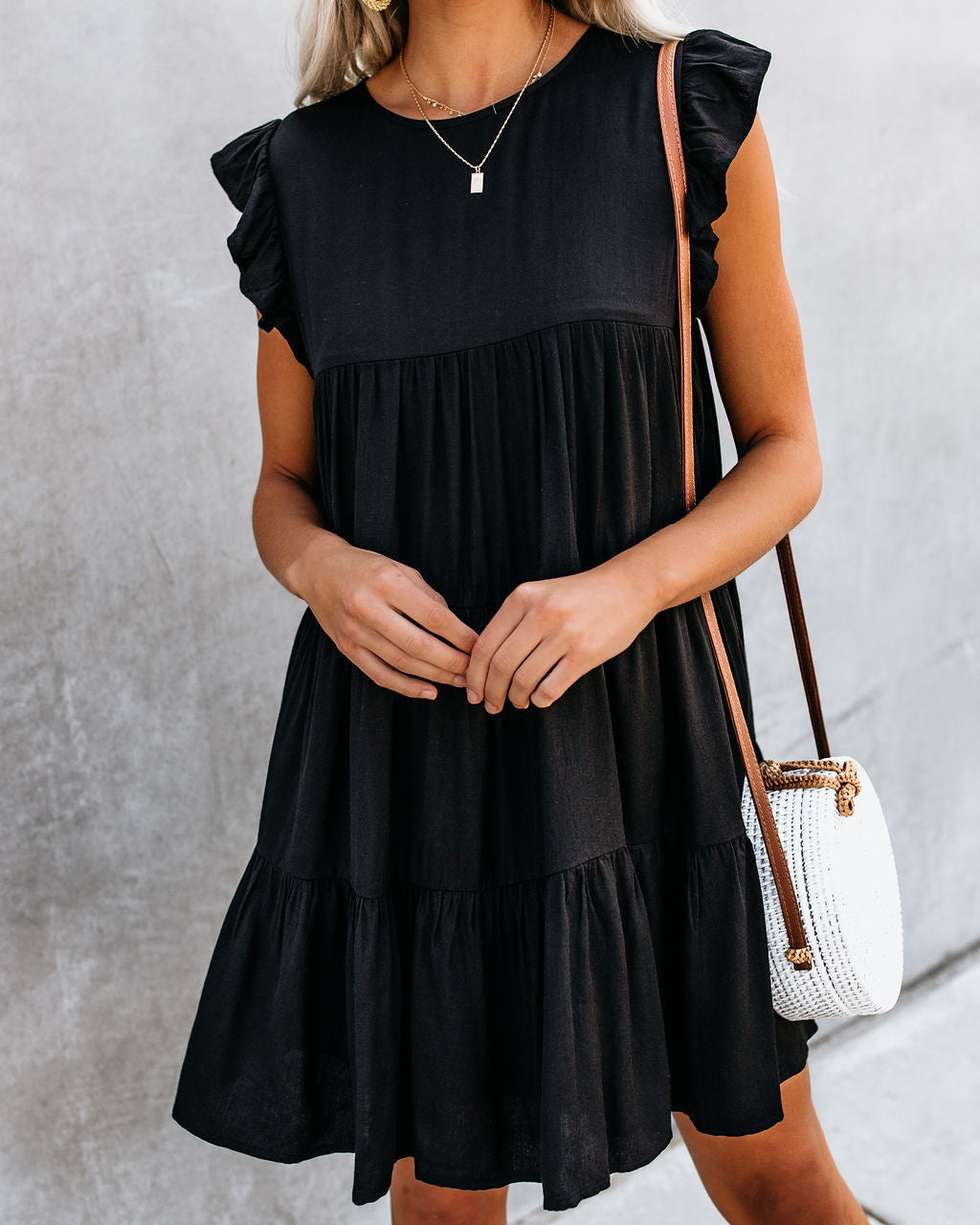 East Coast Pocketed Tiered Babydoll Dress Black