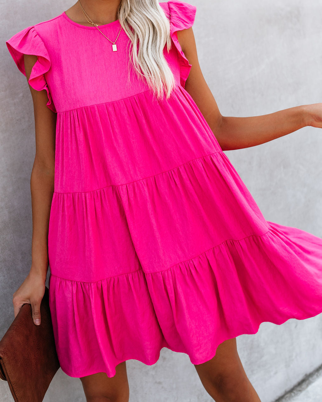 East Coast Pocketed Tiered Babydoll Dress Fuchsia