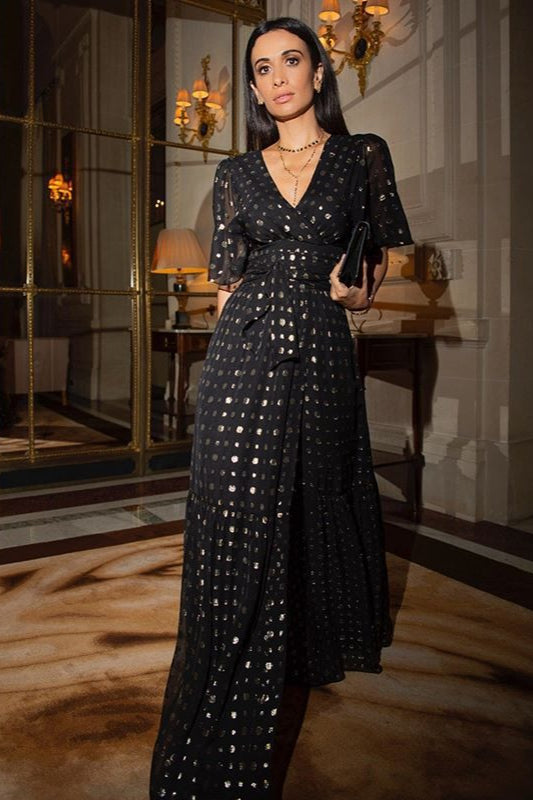 Polka Dot VNeck Maxi Dress