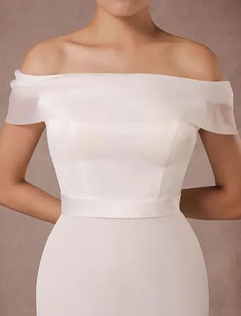 Vintage Short Wedding Dress Retro Satin Short Sleeve Wedding Dress Satin Mermaid Bow Satin Court Train Sleeves White Modern Bridal Princess Gown Vestido De Novia