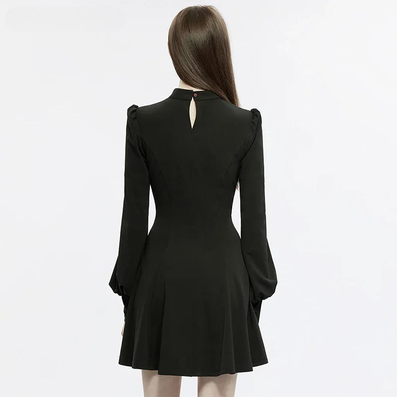 Gothic Heart shaped Puff Sleeves Sexy Black Dress