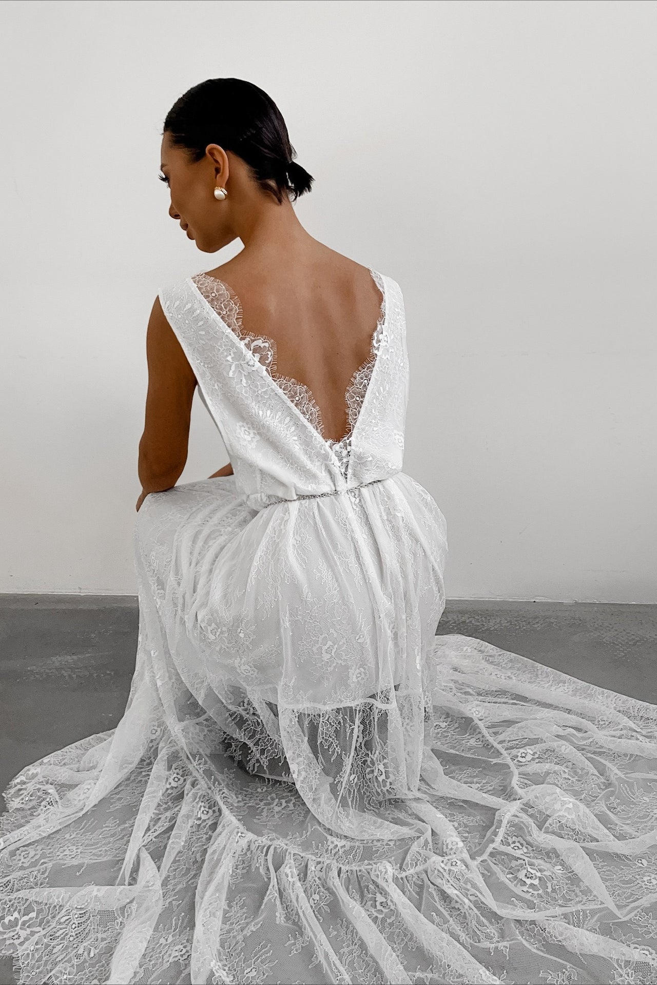 Lace V Neck Open Back Maxi Dress