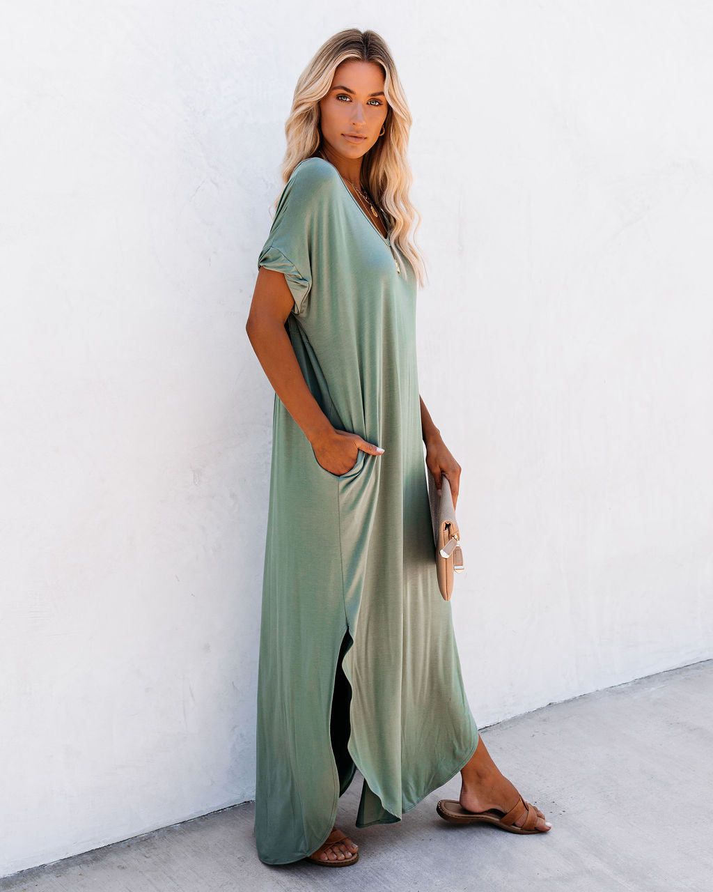 Farmers Market Pocketed Modal Maxi Dress Dark Sage