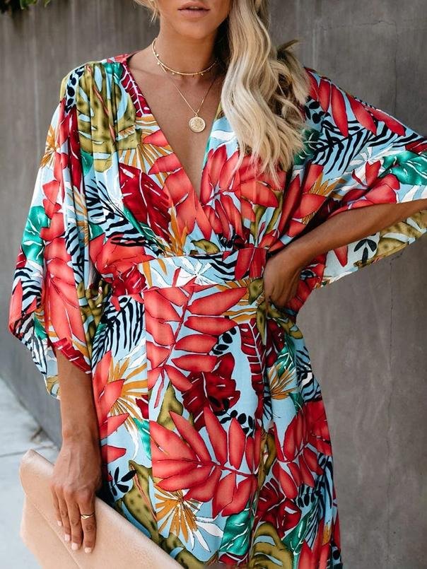 Flower Beach Blouse Sun Protection Robe style Dress