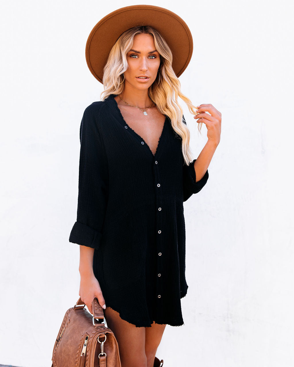 Kennedy Cotton Pocketed Button Down Tunic Black FINAL