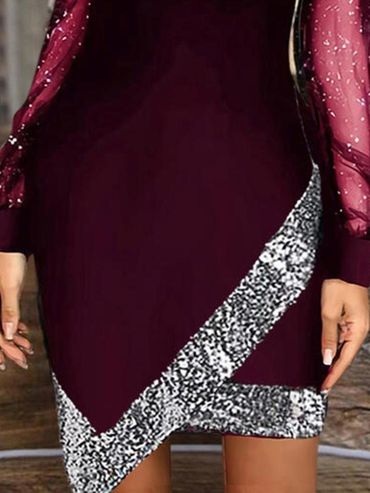 Mesh Stitching Tight fit Irregular V Neck Dress Women