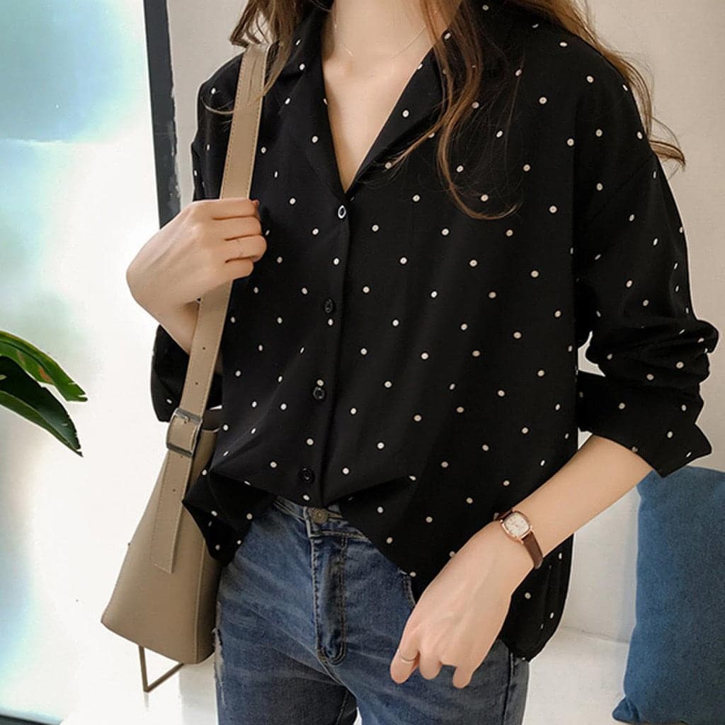 Polka Dot Blouse Women Shirt Long Sleeve Blouse Korean Female Tops Tunic Clothing Asian Size