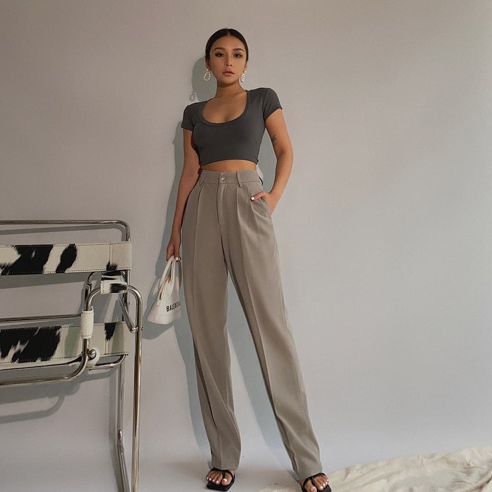 Spring New Office Lady High Quality Elegant Casual Fashion Wide Leg Women Female Pants Hot Sales