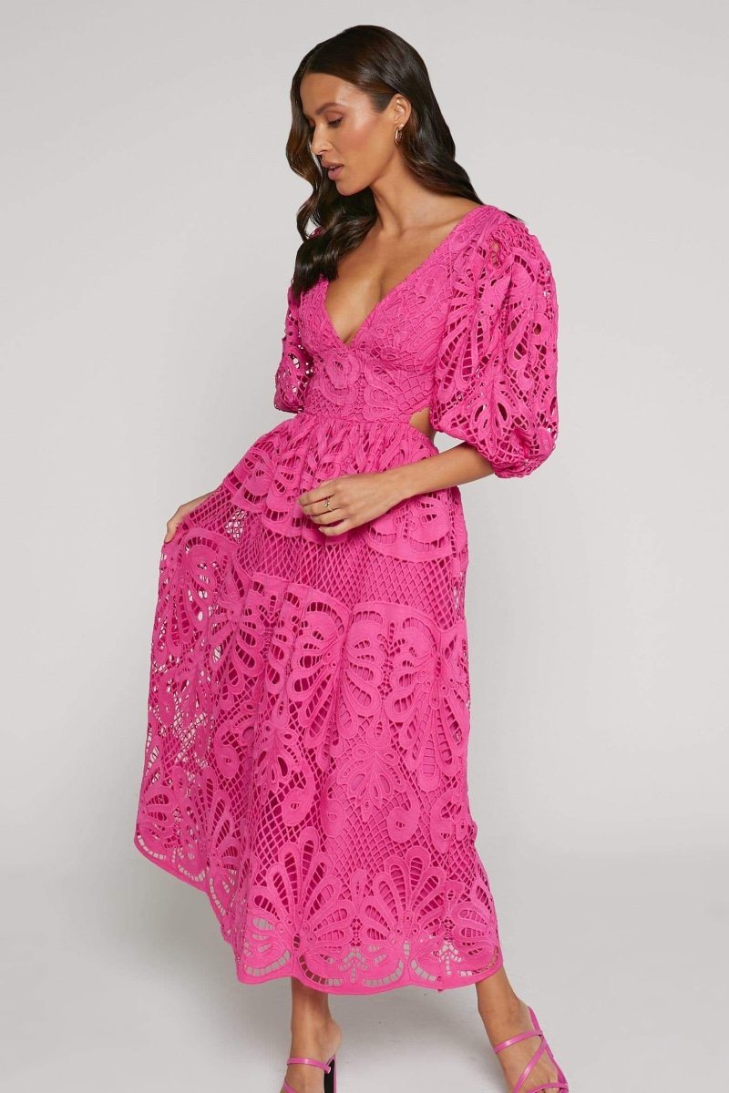 Sandra Embroidered Lace Cut out Midi Dress