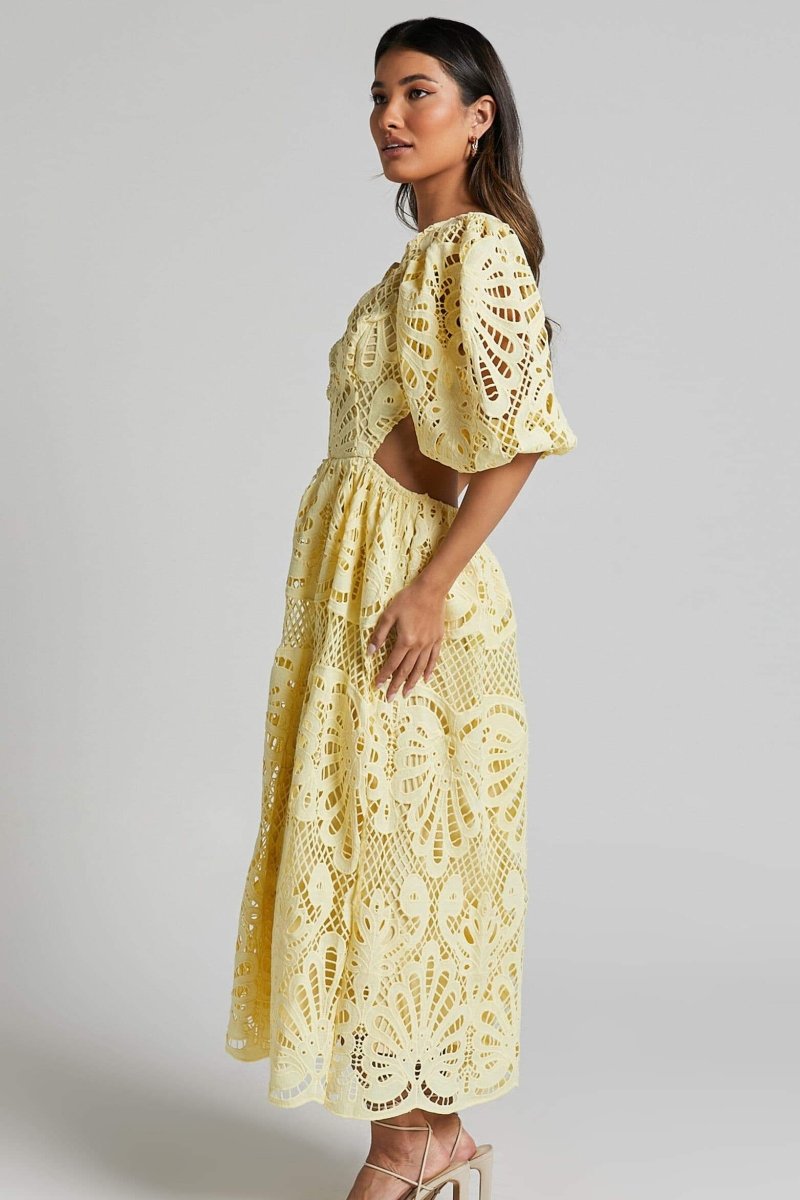 Sandra Embroidered Lace Cut out Midi Dress