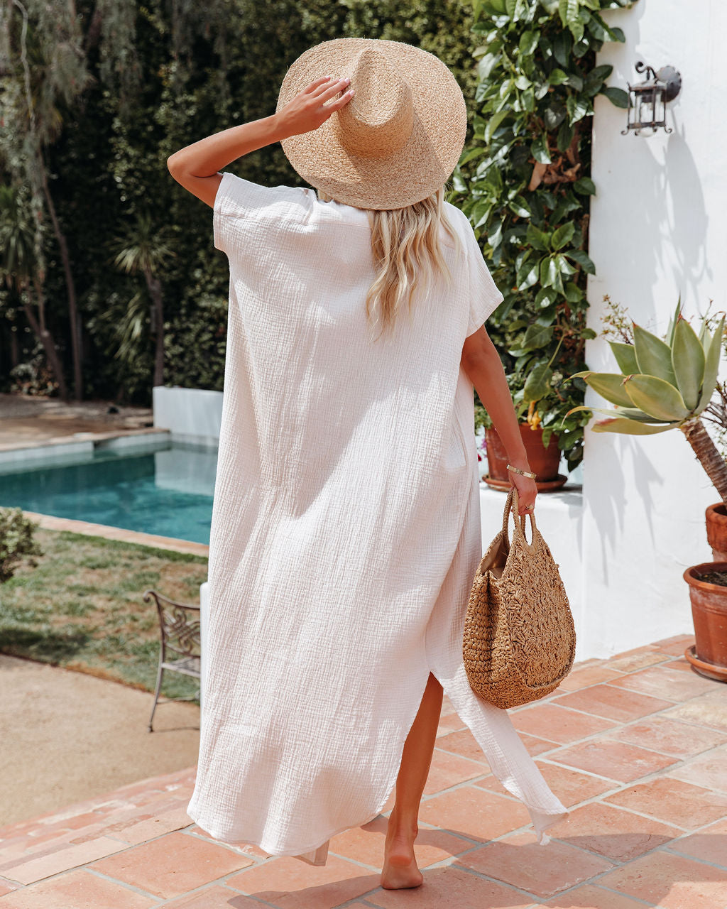 Summertime Cotton Button Down Maxi Dress Cream